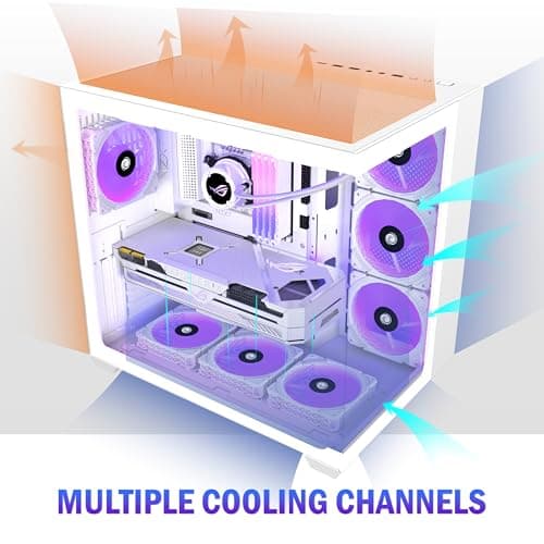ANSAITE PC CASE ATX 9 PWM ARGB Fans Pre-Installed, Mid-Tower Gaming PC Case, Panoramic Tempered Glass White Computer Case with Type-C,360mm Radiator Support,W9