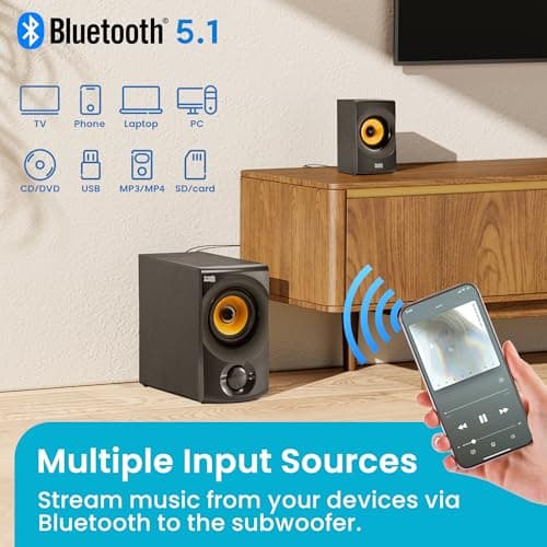 Acoustic Audio by Goldwood Bluetooth 2.1 Speaker System 2.1-Channel Home Theater Speaker System, Black (AA2170)