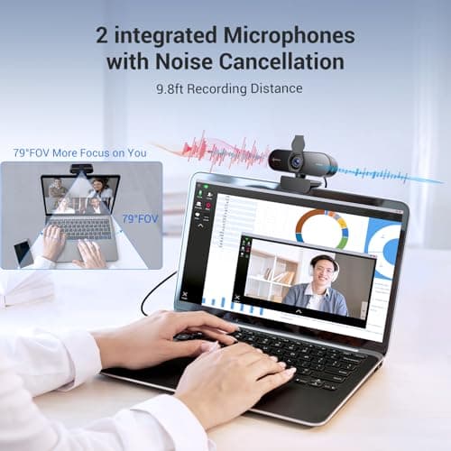 4K Webcam for PC with Tripod, PDAF Autofocus, 1080P@60FPS, 79° FOV, Low Distortion, 2 Noise Reduction Mics, Privacy Cover, Plug&Play, PC Camera for Skype, Teams, Zoom, NewEye 62 Kit