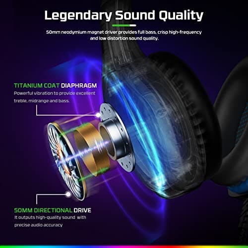 FC100 Gaming Headset with Microphone for PS4, PS5, Switch, Xbox, PC, Mac, Gamer Headset with RGB Light, Computer Headphones with Mic