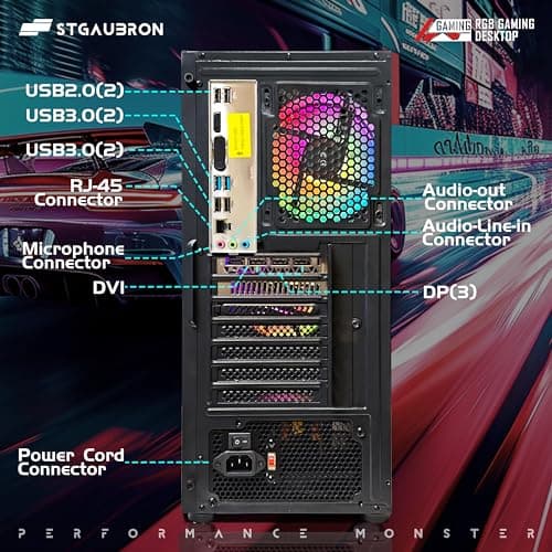 STGAubron Gaming PC Computer Desktop, Intel Core i7 up to 3.9G, Radeon RX 590 8G, 32G RAM, 1T SSD, 600M WiFi, BT 5.0, RGB Fan x 4, Windows 10 Home