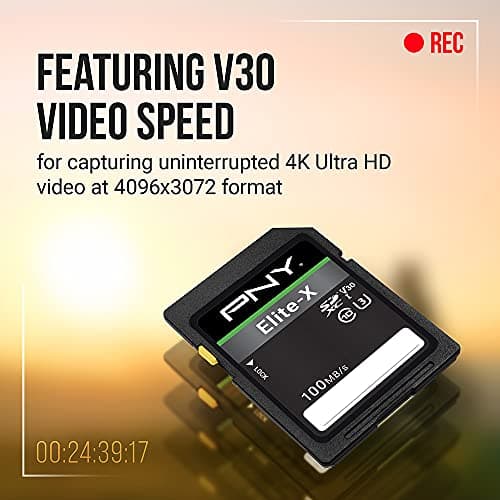PNY 128GB Elite-X Class 10 U3 V30 SDXC Flash Memory Card - 100MB/s, Class 10, U3, V30, 4K UHD, Full HD, UHS-I, Full Size SD (Pack of 2)