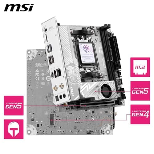 msi MPG B850I Edge TI WiFi Motherboard, ATX - Supports AMD Ryzen 9000/8000 / 7000 Processors, AM5-90A SPS VRM, DDR5 Memory Boost (8200+MT/s OC), PCIe 5.0 x16, M.2 Gen5, Wi-Fi 7, 5G LAN
