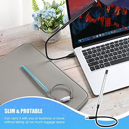 Mudder 2 Pieces USB LED Light for Laptop Keyboard Light Gooseneck Computer Lamp Flexible Stick Dimmable LED Lamp Touch Switch for Reading Book(Black, Blue)
