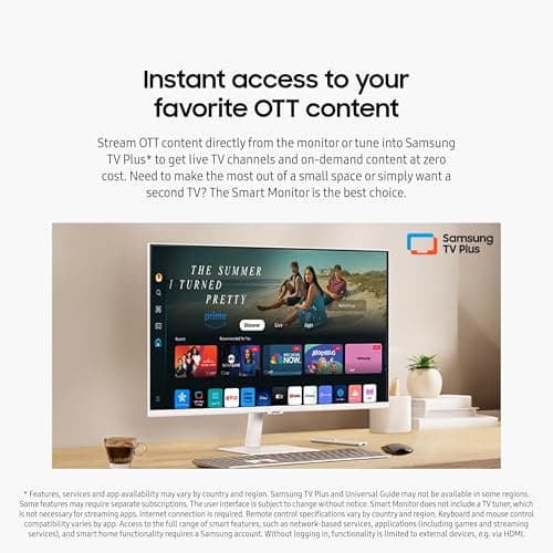 SAMSUNG 27-Inch M5 (M50D) Series FHD Smart Monitor with Streaming TV, Speakers, HDR10, Gaming Hub, Multiple Ports, Workout Tracker, Vision Accessibility Tools, LS27DM501ENXZA, 2024