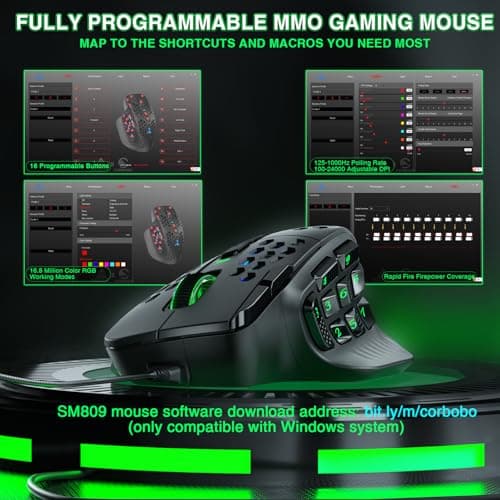SOLAKAKA SM809 MMO Gaming Mouse Wired RGB with 9 Side Buttons, 22800 DPI High Precision Sensor Optical Ergonomic Gamer Mouse,16 Programmable Custom Macro Shortcuts Remapping PC Gaming Mice for Windows