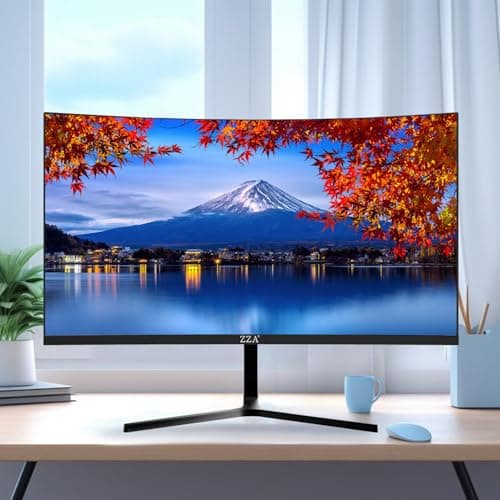 ZZA 24 Inch Curved Monitor, FHD 1920×1080P 200Hz, 120% sRGB, Ultra-Thin Bezel Design, Low Blue Light & Flicker-Free, Computer Monitor for Home, Office, Gaming (HDMI, VGA)-Black