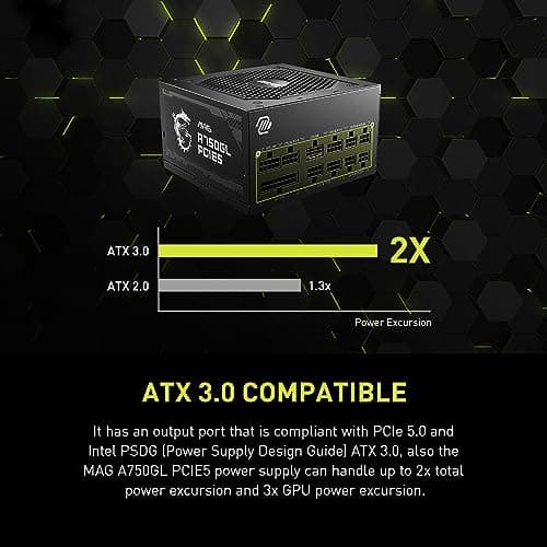 MSI MAG A750GL PCIE 5.1 & ATX 3.1 Gaming Power Supply - Full Modular - 80 Plus Gold Certified 750W - Compact Size - ATX PSU - 10 Year Warranty