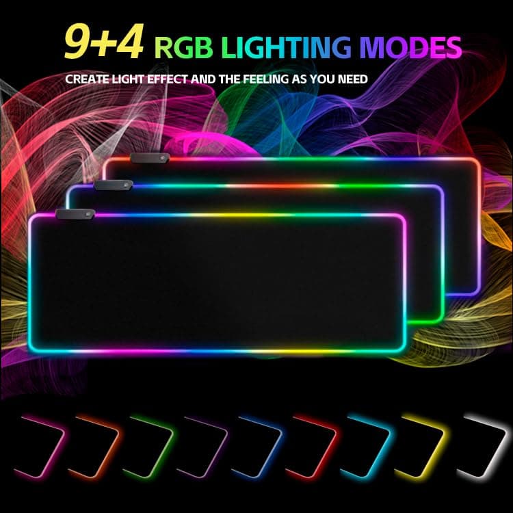 RGB Gaming Mouse Pad,Large Mouse Pad,13 Colors Led Light RGB PC Gaming Desk Mat, Non-Slip Rubber Based with Waterproof Coating Big Mouse Pad 31.5X11.8 in