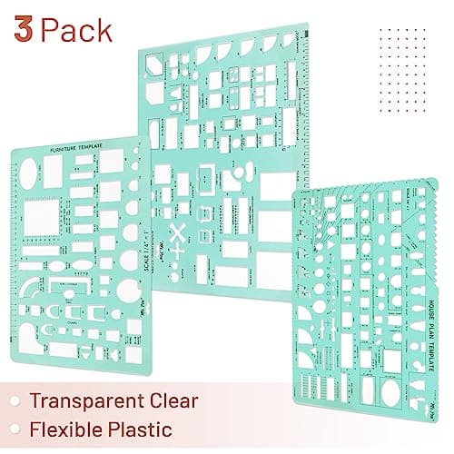 Mr. Pen- House Plan, 3 Pack, Green, Interior Design and Furniture Templates, Drafting Tools and Ruler Shapes for Architecture, Drafting Tools, Architecture Supplies, Drafting Templates