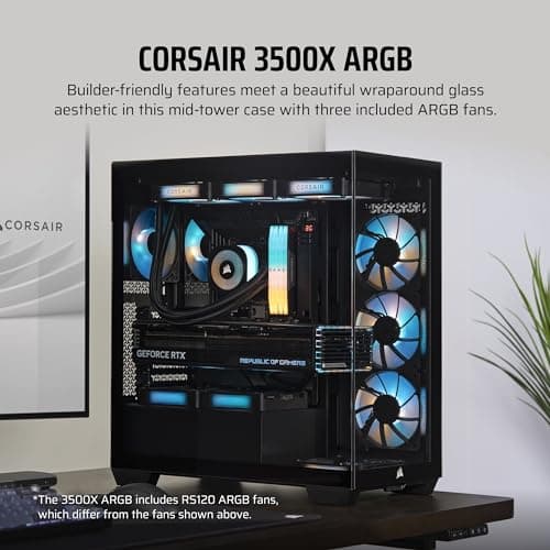CORSAIR 3500X ARGB Mid-Tower ATX PC Case – Panoramic Tempered Glass – Reverse Connection Motherboard Compatible – 3X CORSAIR RS120 ARGB Fans Included – Black