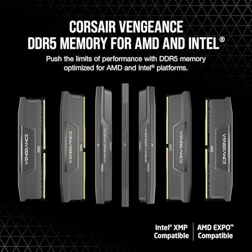 CORSAIR Vengeance DDR5 RAM 64GB (2x32GB) 6000MHz CL38-44-44-96 1.35V AMD Expo Intel XMP 3.0 Desktop Computer Memory – Gray (CMK64GX5M2B6000Z38)
