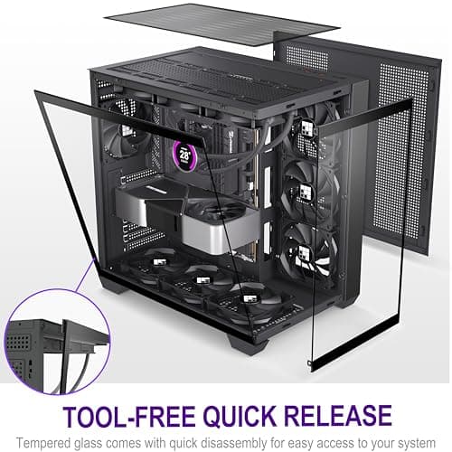 F300 (2025) PC Case - Pre-Installed 4 No RGB Fan, ATX Mid-Tower Gaming PC Case, 270° Panoramic Glass with Type-C, FOIFKIN (Black)