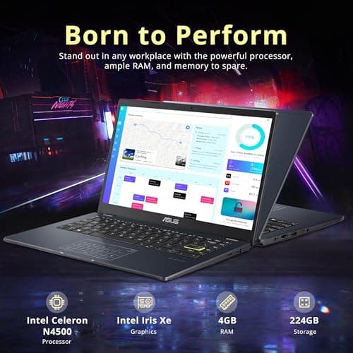 ASUS 14" FHD Laptop, Intel Celeron N4500 Processor, 4GB RAM, 224GB Storage(64GB eMMC+160GB Docking Station Set), Intel Iris Xe Graphics, 720P Camera, Bluetooth, Win 11 S, Quiet Blue