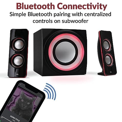 Cyber Acoustics CA-SP34BT Bluetooth Speakers with LED Lights – The Perfect Gaming, Movie, Party, Multimedia 2.1 Subwoofer Speaker System, Black
