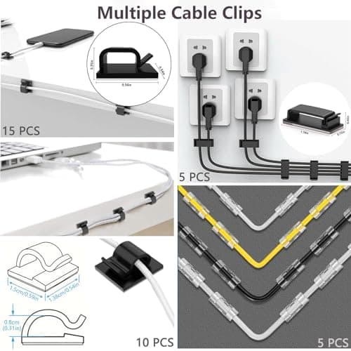 ELII 327 PCS Cable Management Kit 4 Cable Cable Sleeves,65 Cable Clips with 13Cord Holders,25 Roll Cable Organizer Straps,200 Fastening Cable Ties,20 Cable Zip Tie Mounts for Computer (Black)