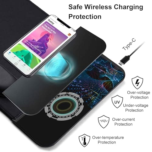 15W Wireless Charging Mouse Pad with Wrist Support, Fast Qi Wireless Charger Mouse Mat for iPhone 16/15/14/13/12/12 Pro/11/11Pro/XR/Xs/X, Samsung Galaxy S10/S9/S8 Plus Note 9/8 Multiple Devices