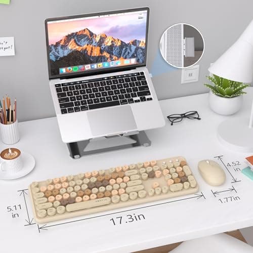 UBOTIE Colorful Computer Wireless Keyboards Mouse Combos, Typewriter Flexible Keys Office Full-Sized Keyboard, 2.4GHz Dropout-Free Connection and Optical Mouse (Milk Tea -Colorful)