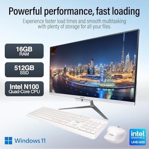 23.8" Full HD All-in-One Desktop Computer - 16GB RAM, 512GB SSD, Intel 13th Gen, Windows 11, Dual-Band WiFi, HDMI, USB 3.0, FHD IPS Display - AIO PC with Wireless Keyboard, Mouse, 2MP Camera