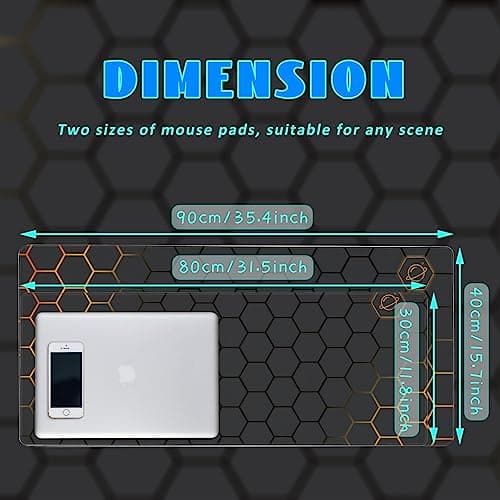Desk Mat, Black Gold Honeycomb Technology Extended Gaming Mouse Pad Large, 31.5"x11.8" Big Mouse Pad with Non-Slip Base and Stitched Edge, Long Computer Keyboard Mouse Mat for Home Office Work