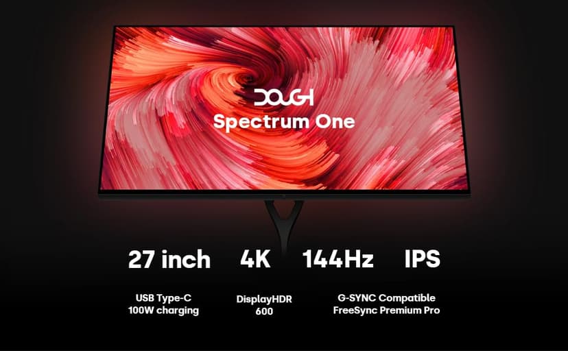 Dough Spectrum One 27-Inch Gaming Monitor - 4K HDR, 144Hz Refresh Rate, 1ms Response, IPS Panel, Freesync Premium Pro, USB-C Docking, DisplayPort, HDMI (Eve Spectrum) (Monitor Only, Matte) (Renewed)