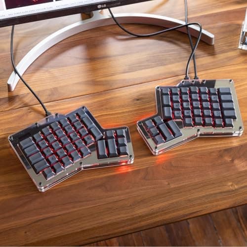 Apos ErgoDox 76 "Hot DOX V2 Split Ergonomic Mechanical Keyboard — Ortholinear, Indicator Screen, QMK/VIA Firmware, RGB, USB-C, PBT Keycaps, Hotswap (Dark - Kailh Rose Red Switches)