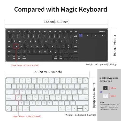 CZUR Rechargeable Bluetooth Keyboard with Touchpad, Portable Computer Keyboard with Trackpad, Wireless Ultra Slim Keyboard for PC/Laptop/Tablet/Phone