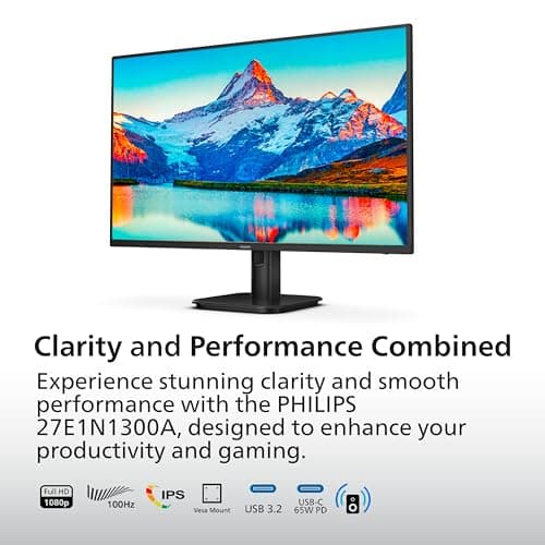 Philips 27E1N1300A 27" IPS FHD (1920 x 1080) Monitor,100Hz 1ms, USB-C, Built-in Speakers, LowBlue Mode, Flicker-Free, VESA, 4Yr Advance Replacement Warranty