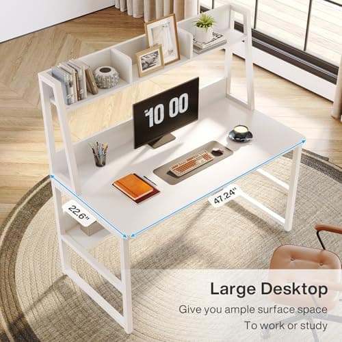 Tribesigns Computer Desk with Hutch, 47 inches Home Office Desk with Space Saving Design with Bookshelf for Small Spaces