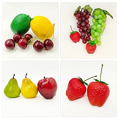 17 Pcs Fake Fruit, Simulation Fruit Props for Photography, Display, Lifelike Realistic Artificial Fake Fruits Home Decor Craft Fruit Set Fake Lemon Fake Grape Strawberry