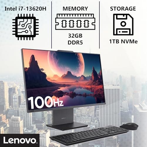 Lenovo ThinkCentre Neo 50a Gen 5 Business All-in-One PC, 27" FHD, Intel Core i7-13620H (Beats Intel i9-12900), 32GB DDR5, 1TB NVMe, Wi-Fi 6 + BT, RJ-45, Webcam, Wired KB & Mouse, Win 11 Pro - Black