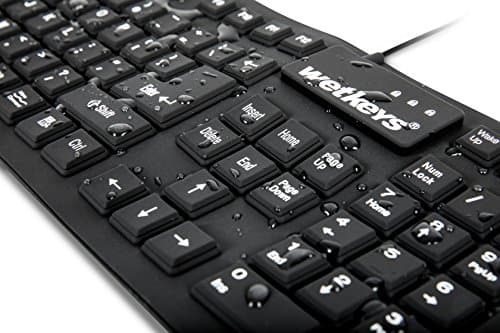 WetKeys "Soft-Touch Comfort Professional-Grade Full-Size Flexible Silicone Washable Keyboard (USB) (PS/2) (Black) | KBWKFC106-BK