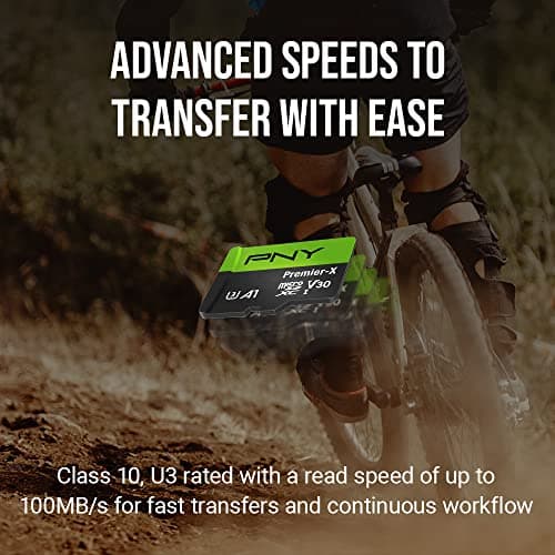 PNY P-SDU128X2V31100PX-GE 128GB Premier-X Class 10 U3 V30 microSDXC Flash Memory Card 2-Pack - 100MB/s, Class 10, U3, V30, A1, 4K UHD, Full HD, UHS-I, Micro SD