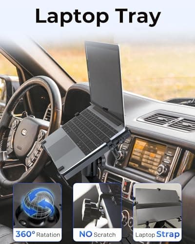 Car Laptop Mount for Vehicle, Trucks, Vans, Adjustable Aluminum No-Drill Laptop Car Holder