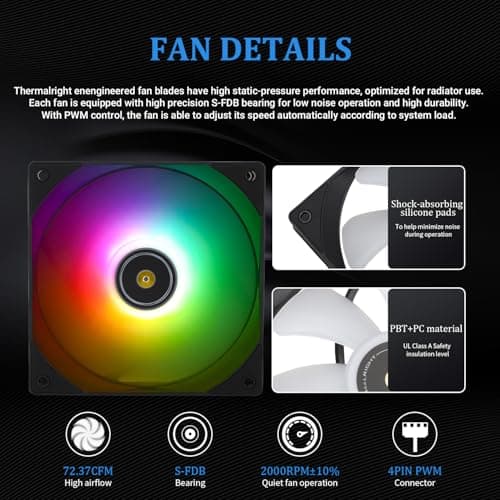 Thermalright Frozen Notte 240 Black ARGB V2 Water Cooling CPU Cooler,240Black CPU Cooler Specifications, Double PWM Fans, S-FDB Bearings, Suitable for AMD/AM4 AM5,Intel LGA 1700/1150/1151/1200/2011