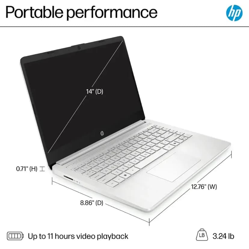 HP 14" LED Business Laptop Computer, 16GB RAM 640GB Storage (128GB UFS + 512GB SD Card), Intel Quad-Core N150 Processor, Windows 11 S & 1-Year Microsoft Office 365 Included, PLUSERA Earphones, Silver