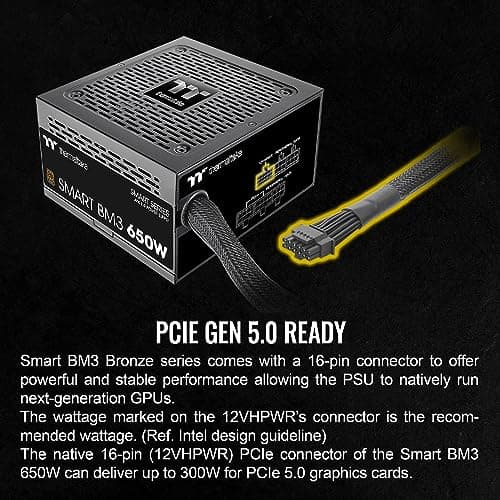 Thermaltake Smart BM3 650W 80Plus Bronze ATX 3.0 & PCIE 5.0 Ready Semi-Modular Power Supply; 105°C/221°F Japanese Capacitor; 5 Year Warranty; PS-SPD-0650MNFABU-3