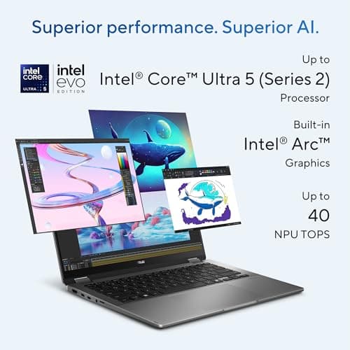 ASUS Vivobook 14 Flip Laptop Copilot+ PC, 14” OLED WUXGA 60Hz Touch Display, Intel® Core™ Ultra 5 226V, Intel® Arc™ Graphics, 16GB Memory, 512GB Storage, Windows 11, Matte Gray, TP3407SA-ES54T