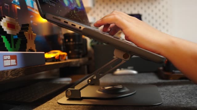 Laptop Stand for Desk, Adjustable Computer Stand with 360° Rotating Base, Ergonomic Laptop Riser for Collaborative Work, Foldable & Portable Laptop Stand, fits for All 10-16" Laptops