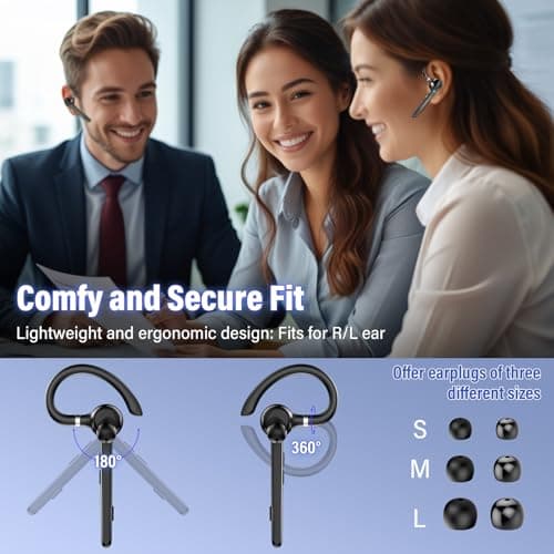 Bluetooth Headset, Wireless Bluetooth 5.3 Earpiece, 90Hrs Hands Free Headset with APTX HD Audio & Mute Button, Dual Noise Cancelling Mics, Single-Ear Headphone for Trucker/Business/Office/Gym