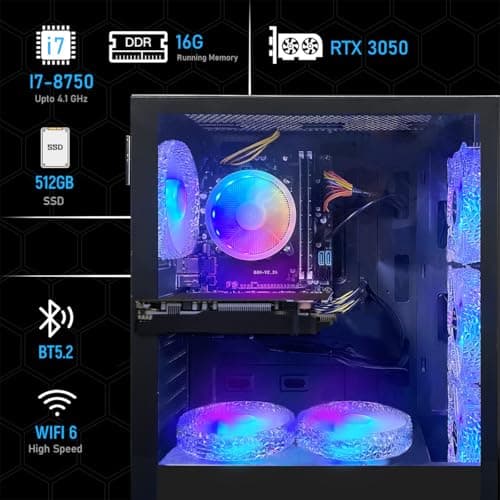 STGAubron Gaming PC Computer Desktop, Intel Core i7 8th Gen up to 4.1G, GeForce RTX 3050 6G, 16G DDR4, 512G SSD, WiFi 6, BT 5.2, RGB Fan x6, Windows 11 Home