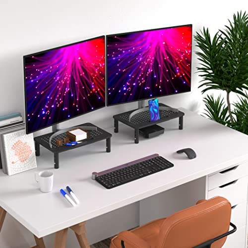 EVOOMI Back Saver Monitor Stand for Desk - 2 Pack Monitor Riser - Anti-Skid HD Hexagonal Steel Computer Stand - Free Cable Ties - Mesh Metal Computer Item Stand - Printer & iMac