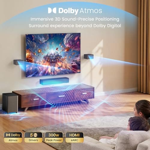 Miroir 5.1 Sound Bar for TV with Dolby Atmos & Wireless Subwoofer, 410W Bluetooth Soundbar for Smart TV, Immersive 3D Sound Home Theater System with Adjustable Surround Bass, for HDMI eARC
