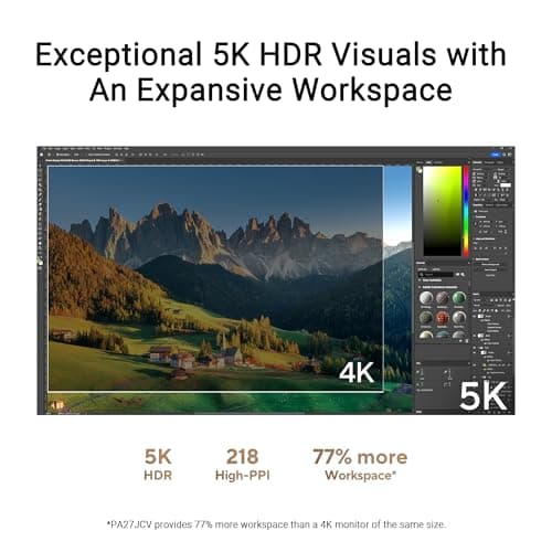 ASUS ProArt Display 27” 5K HDR Professional Monitor (PA27JCV) - 5K (5120 x 2880), IPS, 99% DCI-P3, 100% sRGB, ΔE < 2, USB-C PD 96W, Calman Verified, Color Accurate, Auto KVM, LuxPixel, 3 yr Warranty