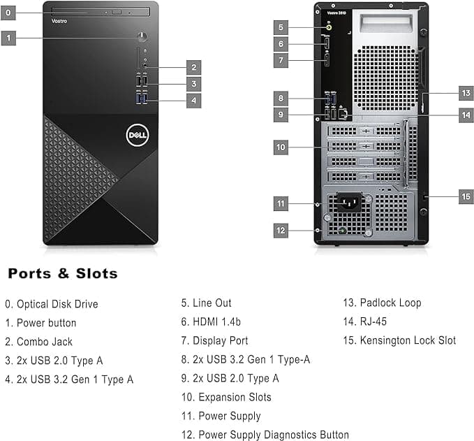 Dell Vostro 3910 Business Tower Desktop, 12th Gen Intel 4-Core Processor, DVD-RW, Display Port, HDMI, Ethernet Port, Windows 11 Pro, Black (16GB RAM | 1TB HHD + 1TB SSD)