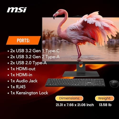 MSI Modern All-in-One, 23.8" FHD Touchscreen, Intel Core 7 150U(>i7-1335U, 5.40 GHz), Prebuilt PC, 1080p IR Webcam, WiFi 6E, Keyboard&Mouse, Windows 11 Home, Black(64GB DDR5 RAM | 1TB SSD | 1TB HDD)