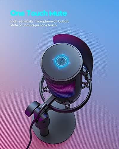 Gaming Microphone, USB PC Mic for Podcasts Videos, Streaming, Condenser Mic with Quick Mute, Tripod Stand, Pop Filter, RGB Indicator, Shock Mount, Rotate gain button, Compatible with PS4/5/PC