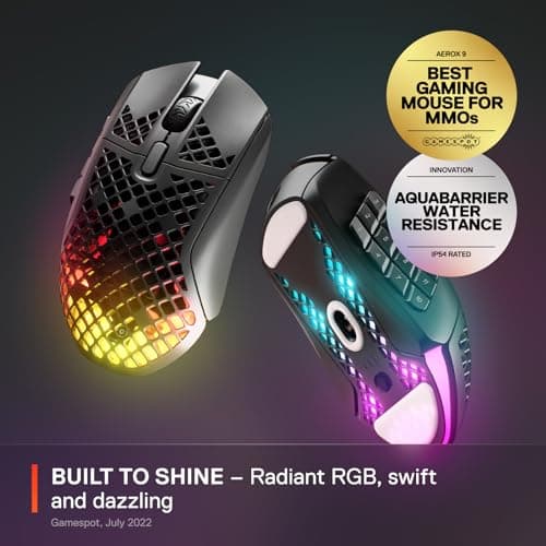 SteelSeries Aerox 9 Wireless - Holey RGB Gaming Mouse - Ultra-lightweight Water Resistant Design - 18 Buttons – Bluetooth/2.4 GHz - 18K DPI TrueMove Air Optical Sensor