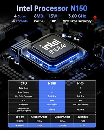KAMRUI E1 Mini PC, Desktop Computer N150(up to 3.6GHz) Mini Computers 16GB RAM 256GB SSD Micro PC, Mini Tower Desktop PC Support 4K HDMI, Dual WiFi, BT4.2 for Business Home Office