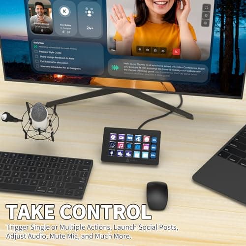 A.JAZZ AKP153 Streaming Studio Controller Keypad Type-c Wired with 15 Macro LCD Key&1 Side Screen Display Detachable Stand for Multi Action Triggered in Win MAC Twitter TikTok YouTube OBS App(Black)